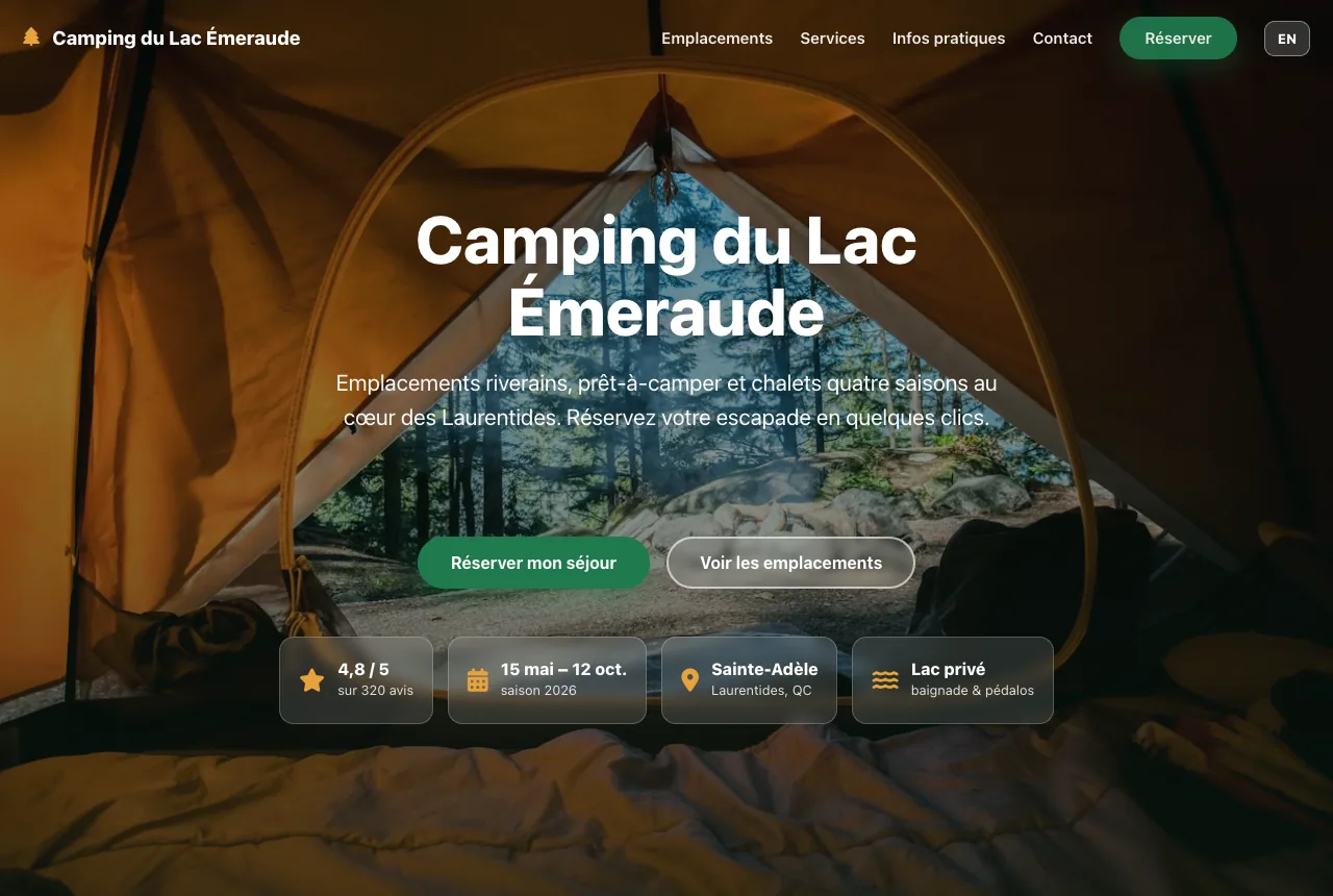 Aperçu du site de démonstration Camping du Lac Émeraude